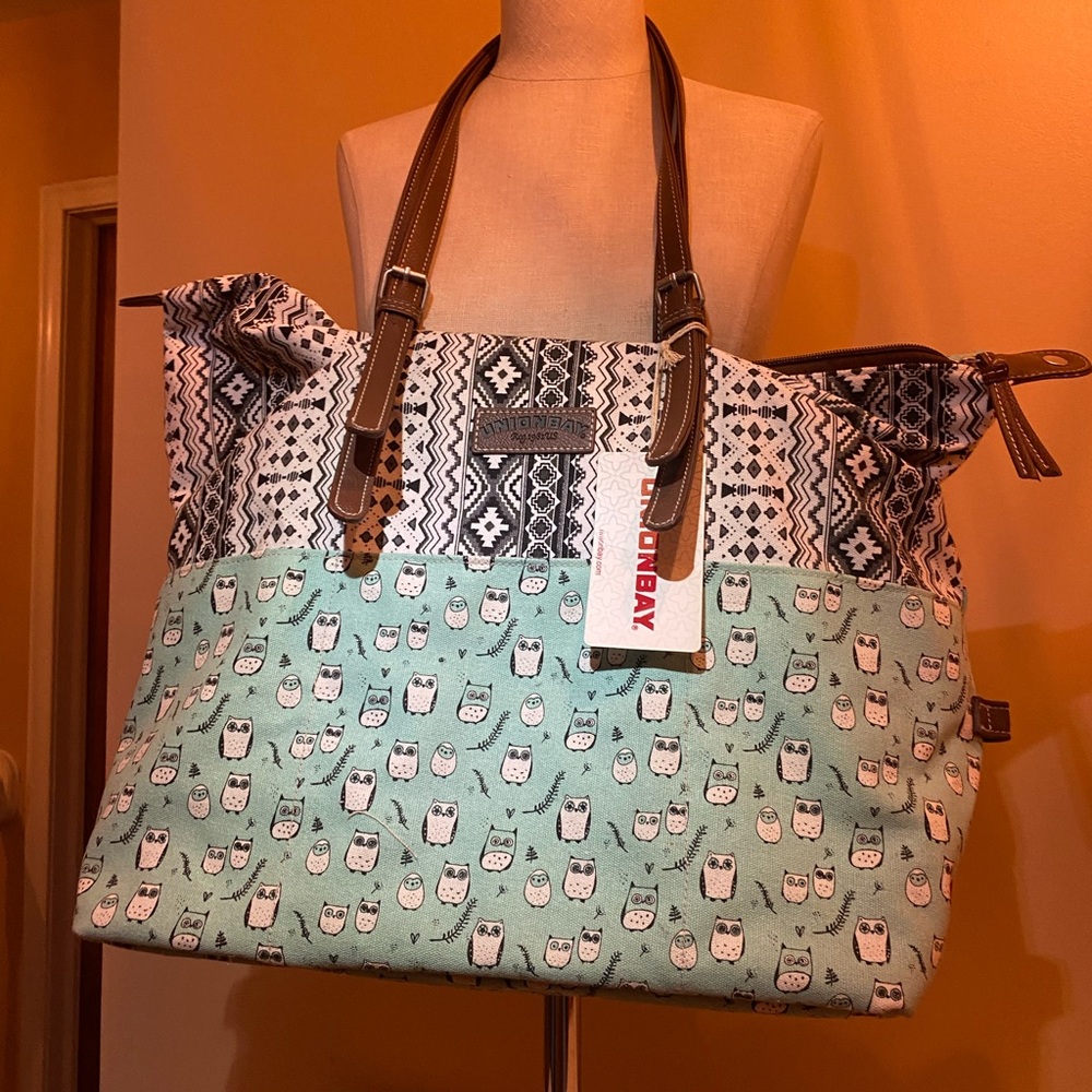 🩵 Trendy Owl 🦉 and hedgehog 🦔 Print Tote Bag 💙